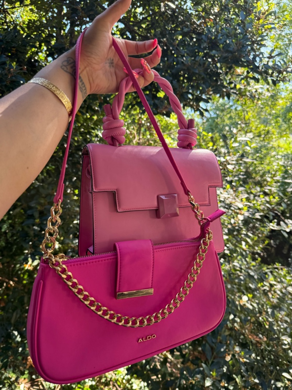 ALDO Hot Pink (2 pack) Shoulder Bag w/ Gold Chain + barbie pink versatile purse